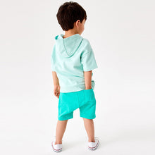 Load image into Gallery viewer, Mint Green Tonal Short Sleeve Hoodie And Shorts Set (3mths-5yrs)