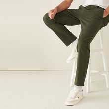 Load image into Gallery viewer, Khaki Green Elasticated Waist Skinny Fit Stretch Chino Trousers