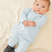 Load image into Gallery viewer, Blue Baby 3 Piece Embroidered Top, Leggings And Cardigan Set (0mth-18mths)