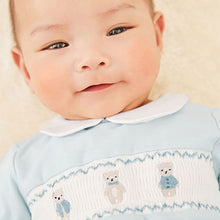 Load image into Gallery viewer, Blue Baby 3 Piece Embroidered Top, Leggings And Cardigan Set (0mth-18mths)