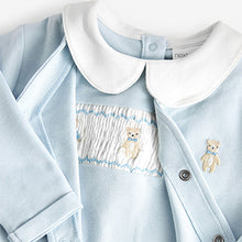 Load image into Gallery viewer, Blue Baby 3 Piece Embroidered Top, Leggings And Cardigan Set (0mth-18mths)