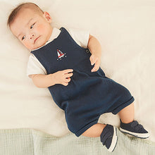 Load image into Gallery viewer, Navy Blue Baby Jersey Short Leg Dungarees (0mths-18mths)