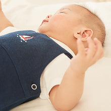 Load image into Gallery viewer, Navy Blue Baby Jersey Short Leg Dungarees (0mths-18mths)