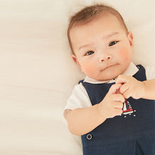 Load image into Gallery viewer, Navy Blue Baby Jersey Short Leg Dungarees (0mths-18mths)