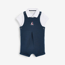 Load image into Gallery viewer, Navy Blue Baby Jersey Short Leg Dungarees (0mths-18mths)