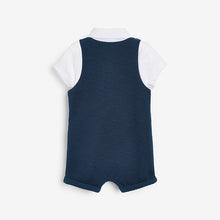 Load image into Gallery viewer, Navy Blue Baby Jersey Short Leg Dungarees (0mths-18mths)