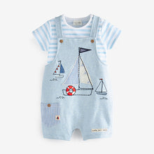 Load image into Gallery viewer, Blue Applique Boat Baby Jersey Dungarees And Bodysuit Set (0mths-18mths)