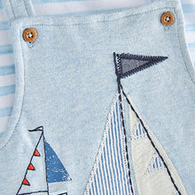 Load image into Gallery viewer, Blue Applique Boat Baby Jersey Dungarees And Bodysuit Set (0mths-18mths)