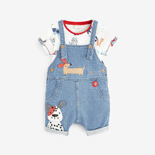 Load image into Gallery viewer, Denim Applique Dog Dungaree Set (0mth-18mths)