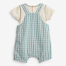 Load image into Gallery viewer, Baby Blue Check Woven 2 Piece Dungarees And Bodysuit Set (0mths-18mths)