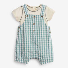 Load image into Gallery viewer, Baby Blue Check Woven 2 Piece Dungarees And Bodysuit Set (0mths-18mths)