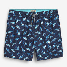 Load image into Gallery viewer, Navy Blue Shark Print Printed Swim Shorts