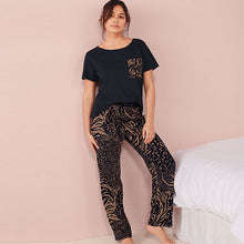 Load image into Gallery viewer, Navy Blue Animal Print Cotton Short Sleeve Pyjamas