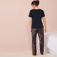 Load image into Gallery viewer, Navy Blue Animal Print Cotton Short Sleeve Pyjamas