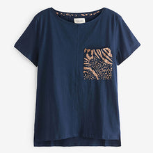 Load image into Gallery viewer, Navy Blue Animal Print Cotton Short Sleeve Pyjamas