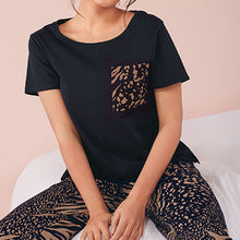 Load image into Gallery viewer, Navy Blue Animal Print Cotton Short Sleeve Pyjamas