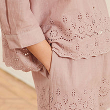 Load image into Gallery viewer, Lilac Cotton Broderie Button Through Pyjama Short Set