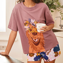 Load image into Gallery viewer, Lilac Dog Print Cotton Jersey Pyjama Short Set