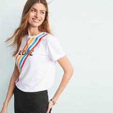 Load image into Gallery viewer, White Rainbow Love Graphic Short Sleeve Crew Neck T-Shirt
