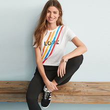 Load image into Gallery viewer, White Rainbow Love Graphic Short Sleeve Crew Neck T-Shirt