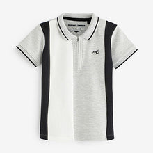 Load image into Gallery viewer, Black/White/Grey Short Sleeve Vertical Stripe Zip Polo Shirt (3mths-5yrs)