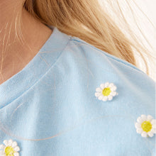 Load image into Gallery viewer, Blue Daisy Crochet T-Shirt (3-12yrs)