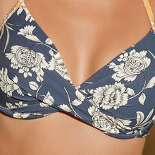 Load image into Gallery viewer, Navy Blue/ Ochre Yellow Floral Bikini Top
