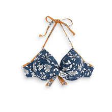 Load image into Gallery viewer, Navy Blue/ Ochre Yellow Floral Bikini Top