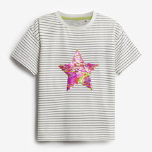 Load image into Gallery viewer, White Stripe Flippy Sequin Star T-Shirt (3-12yrs)