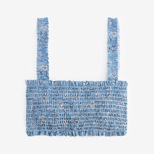 Load image into Gallery viewer, Blue Ditsy Shirred Bikini Top