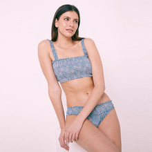 Load image into Gallery viewer, Blue Ditsy Shirred Bikini Top