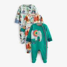 Load image into Gallery viewer, Green Elephant Baby 3 Pack Sleepsuits (0mths-18mths)