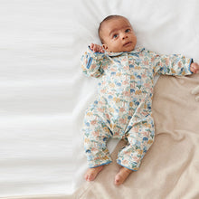 Load image into Gallery viewer, Blue Elephant Print Woven Collared Baby Pyjama Sleepsuit (0-18mths)
