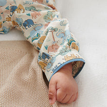 Load image into Gallery viewer, Blue Elephant Print Woven Collared Baby Pyjama Sleepsuit (0-18mths)