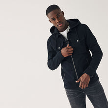 Load image into Gallery viewer, Black Cotton Shacket With Detachable Jersey Hood