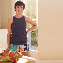 Load image into Gallery viewer, Purple Floral Cotton Vest Pyjama Short Set