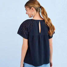 Load image into Gallery viewer, Navy Broderie Short Sleeve T-Shirt