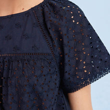 Load image into Gallery viewer, Navy Broderie Short Sleeve T-Shirt