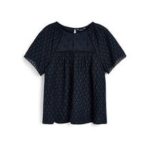 Load image into Gallery viewer, Navy Broderie Short Sleeve T-Shirt