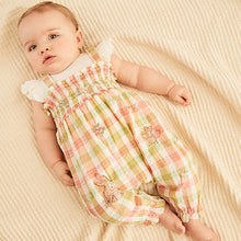 Load image into Gallery viewer, Green and Pink Check Gingham Baby Embroidered Dungaree And Bodysuit Set 2 Piece (0mths-18mths)