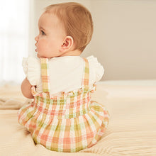 Load image into Gallery viewer, Green and Pink Check Gingham Baby Embroidered Dungaree And Bodysuit Set 2 Piece (0mths-18mths)