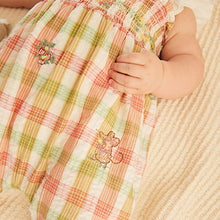 Load image into Gallery viewer, Green and Pink Check Gingham Baby Embroidered Dungaree And Bodysuit Set 2 Piece (0mths-18mths)
