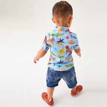 Load image into Gallery viewer, Blue Short Sleeve Fun Print Shirt (3mths-5yrs)