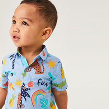 Load image into Gallery viewer, Blue Short Sleeve Fun Print Shirt (3mths-5yrs)