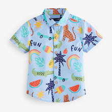 Load image into Gallery viewer, Blue Short Sleeve Fun Print Shirt (3mths-5yrs)