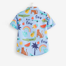 Load image into Gallery viewer, Blue Short Sleeve Fun Print Shirt (3mths-5yrs)