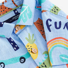 Load image into Gallery viewer, Blue Short Sleeve Fun Print Shirt (3mths-5yrs)
