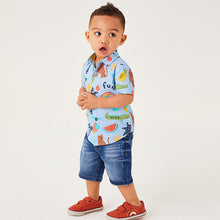 Load image into Gallery viewer, Blue Short Sleeve Fun Print Shirt (3mths-5yrs)