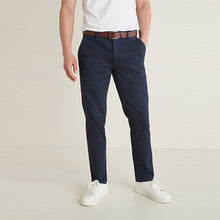 Load image into Gallery viewer, Navy Slim Fit Belted Soft Touch Chino Trousers