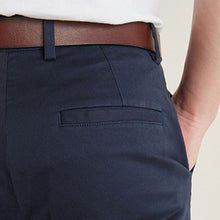 Load image into Gallery viewer, Navy Slim Fit Belted Soft Touch Chino Trousers